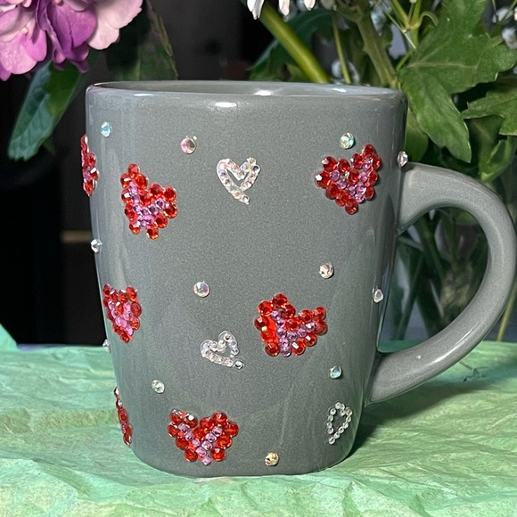 Coffee tea Gray bling rhinestone mug Handcrafted New - Picture 1 of 6